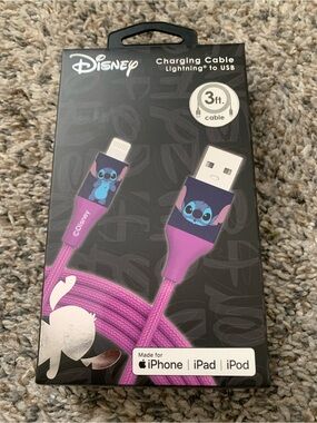 Disney Purple Stitch Lightning to USB 3ft Charging Cable